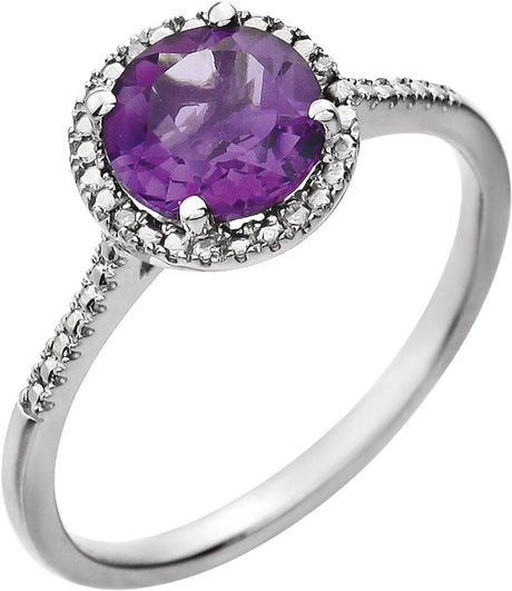 Sterling Silver Natural Amethyst & .01 CTW Natural Diamond Ring