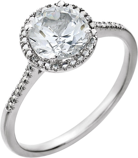 Sterling Silver Lab-Grown White Sapphire & .01 CTW Natural Diamond Ring