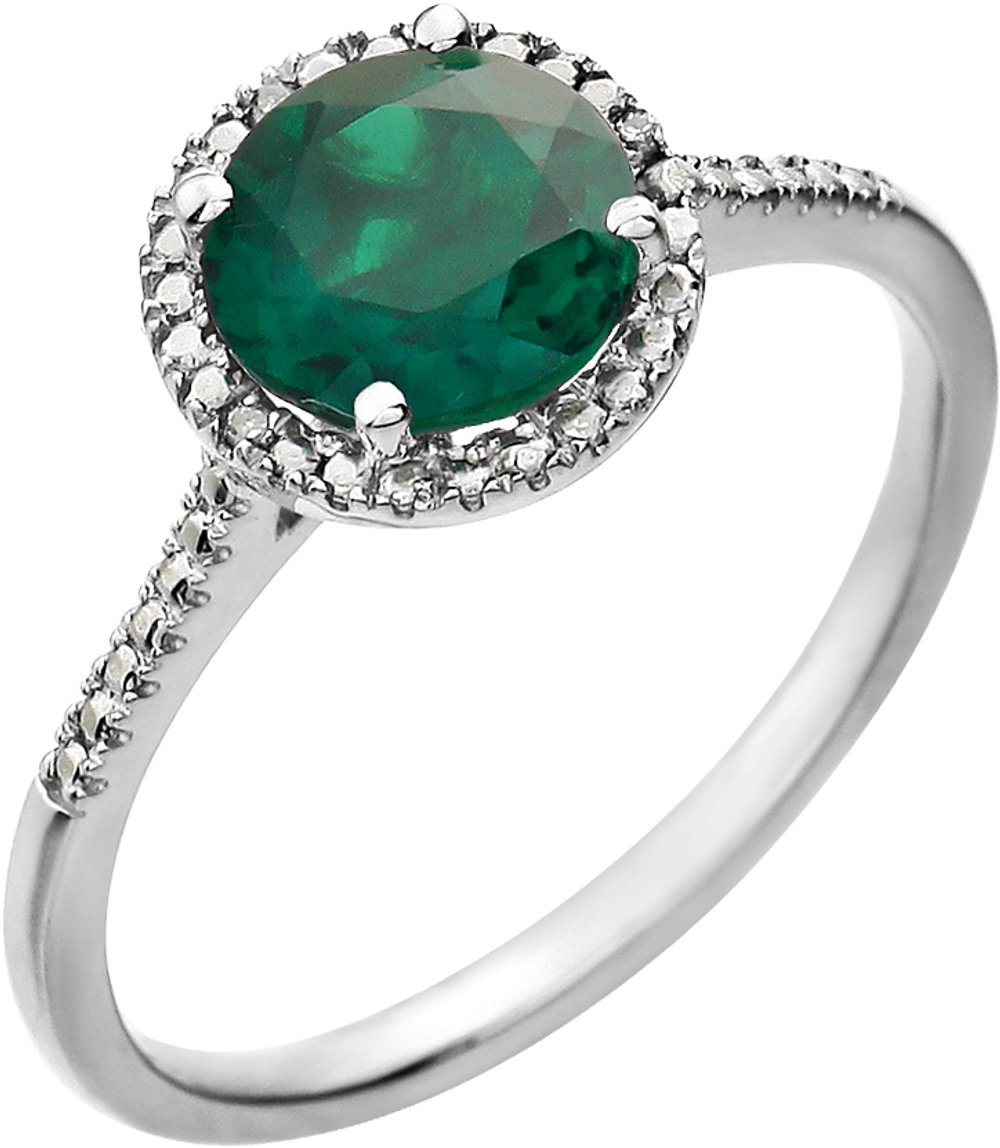 Sterling Silver Lab-Grown Emerald & .01 CTW Natural Diamond Ring