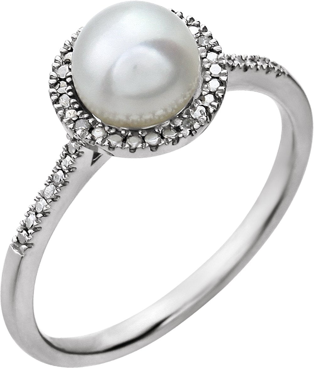 Sterling Silver Cultured White Freshwater Pearl & .01 CTW Natural Diamond Ring