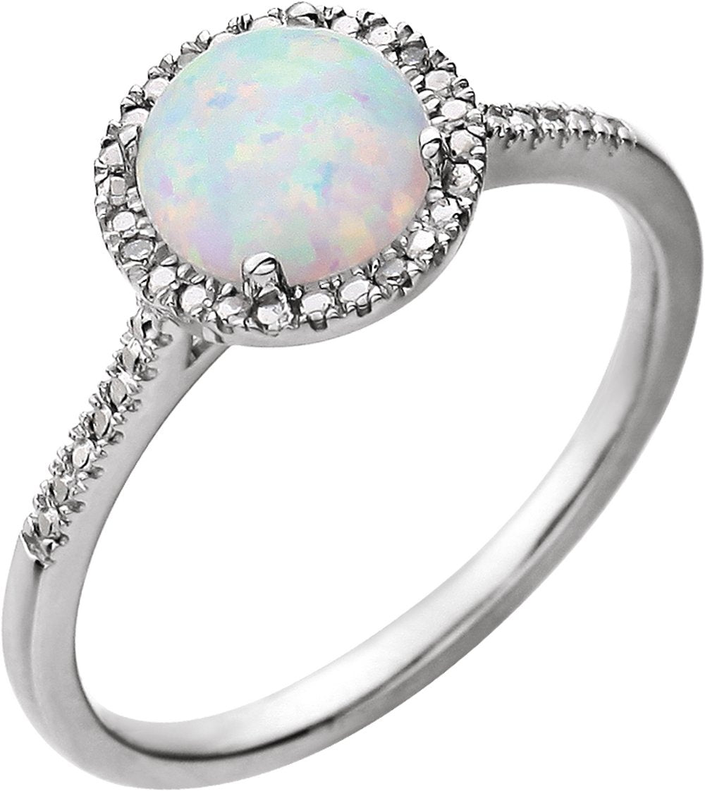 Sterling Silver Lab-Grown White Opal & .01 CTW Natural Diamond Ring