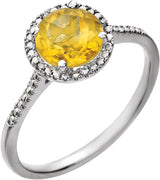 Sterling Silver Natural Citrine & .01 CTW Natural Diamond Ring