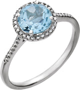 Sterling Silver Natural Sky Blue Topaz & .01 CTW Natural Diamond Ring