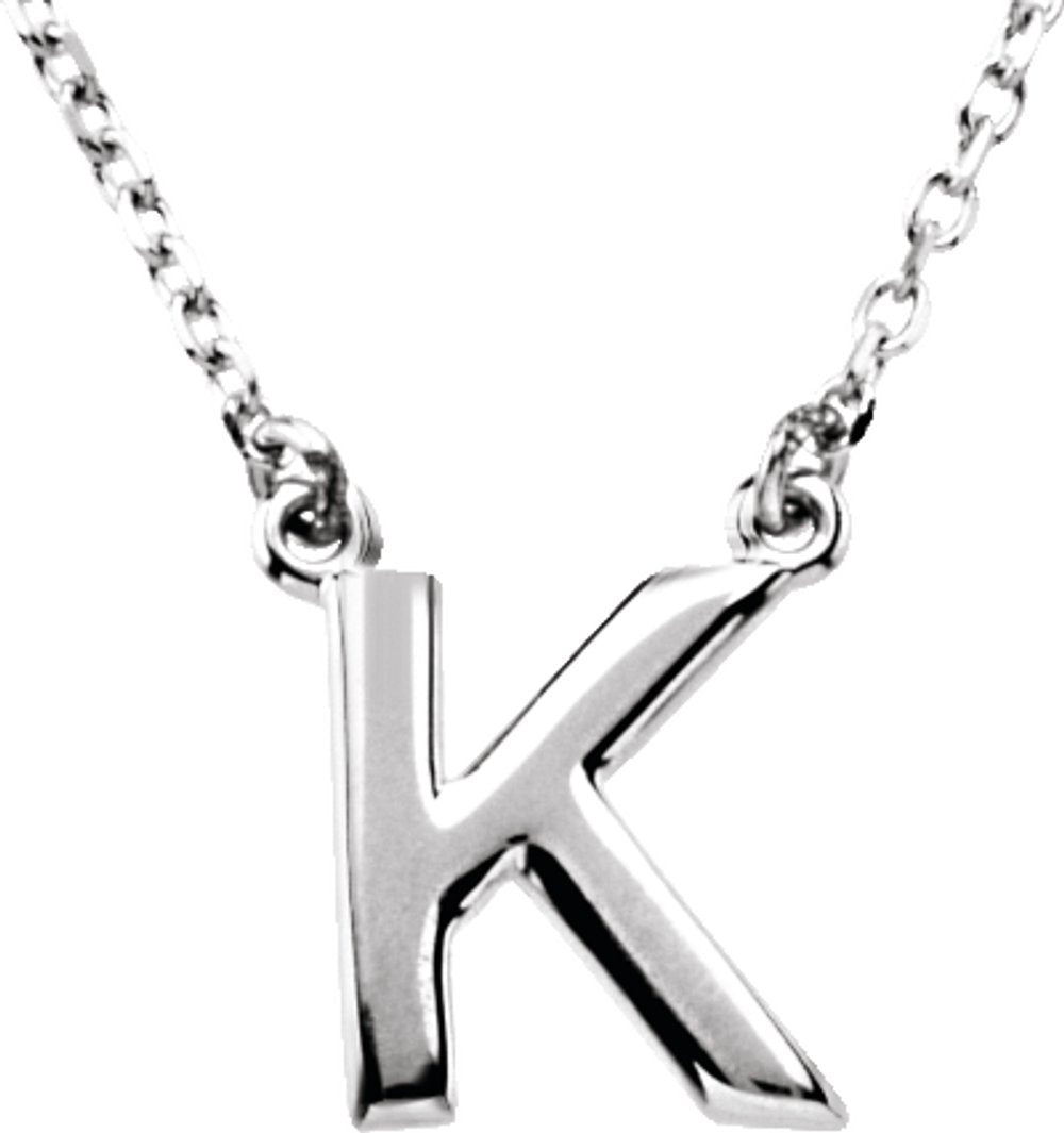 Sterling Silver Block Initial K 16" Necklace