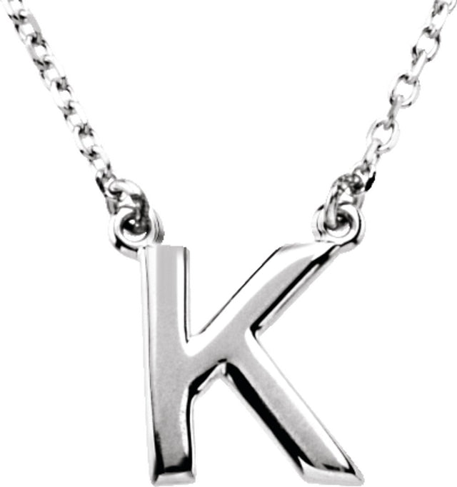 Sterling Silver Block Initial K 16" Necklace