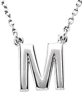 Sterling Silver Block Initial M 16" Necklace