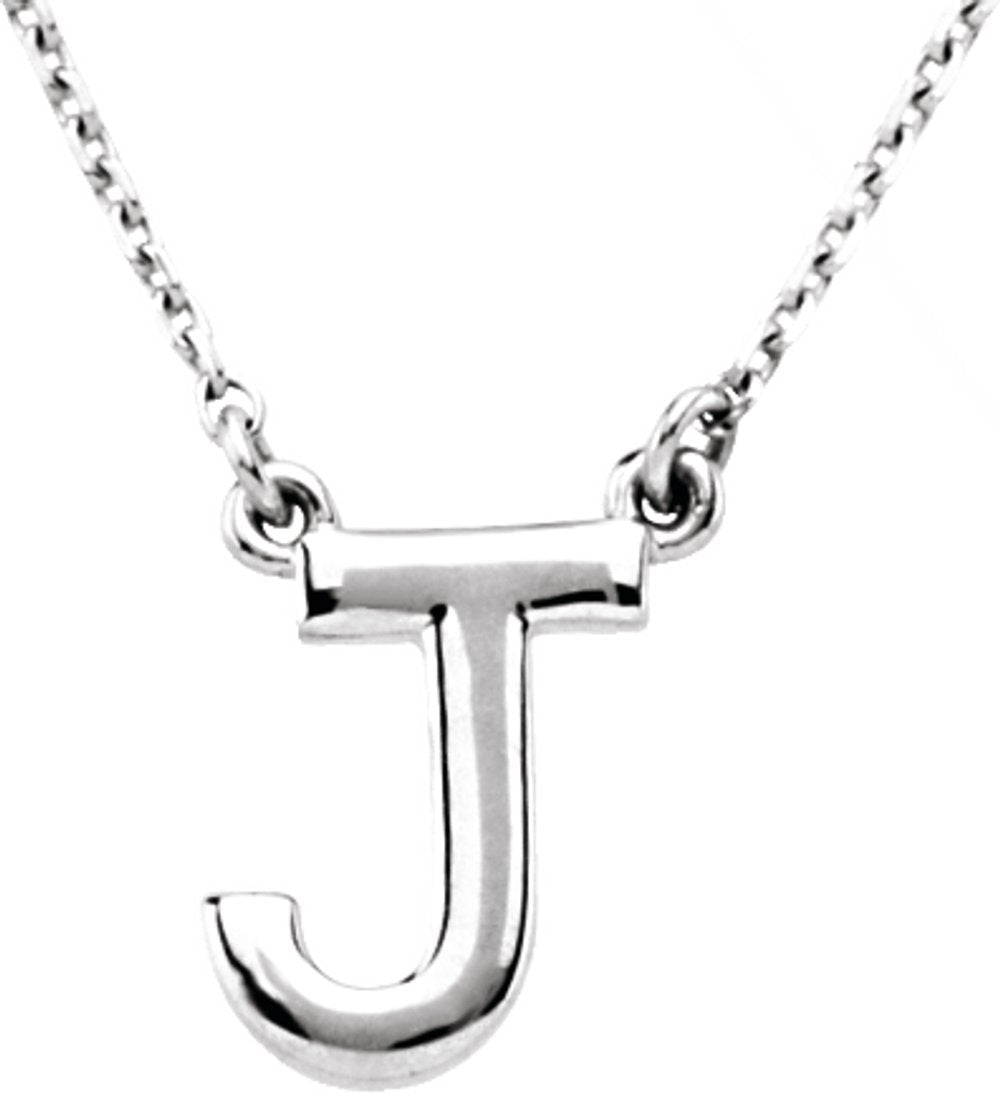 14K White Gold Block Initial J 16" Necklace