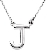 14K White Gold Block Initial J 16" Necklace