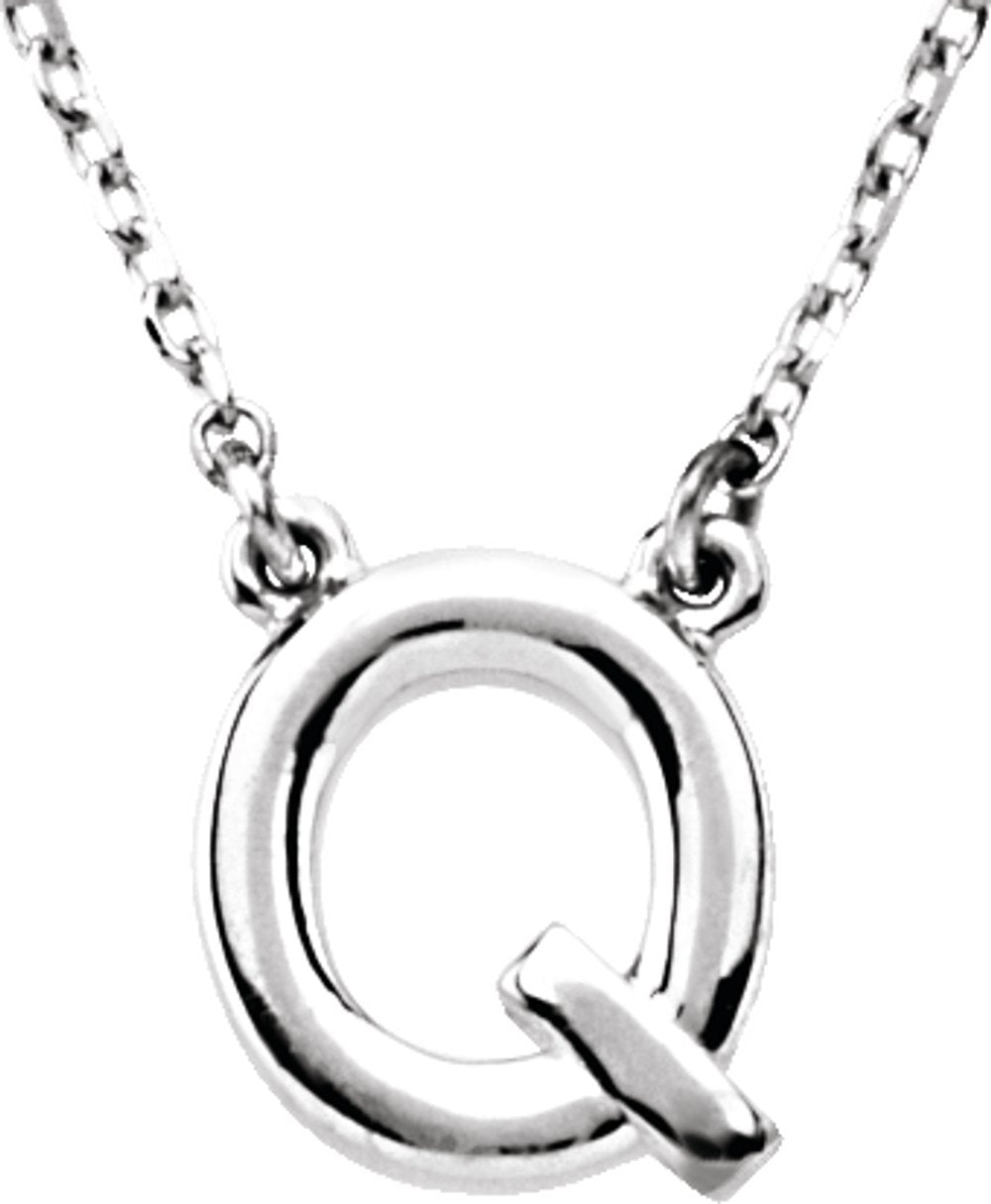 Sterling Silver Block Initial Q 16" Necklace