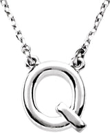 Sterling Silver Block Initial Q 16" Necklace