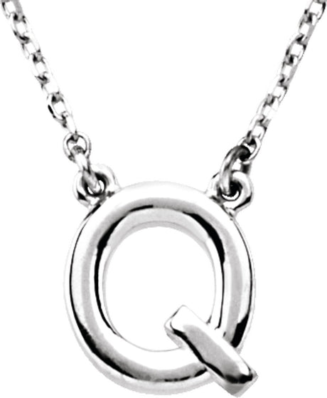 Sterling Silver Block Initial Q 16" Necklace