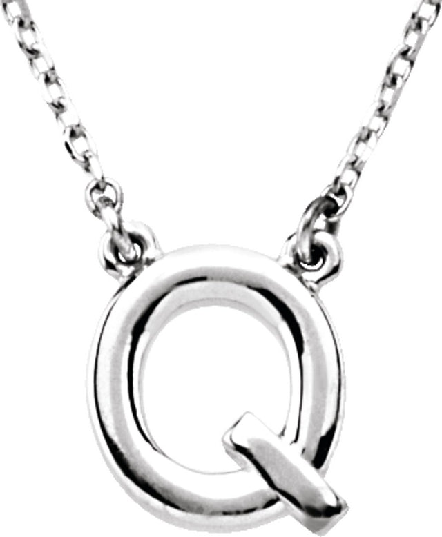 Sterling Silver Block Initial Q 16" Necklace