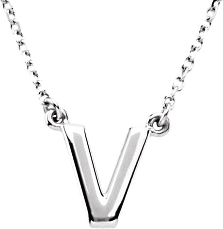 14K White Gold Block Initial V 16" Necklace