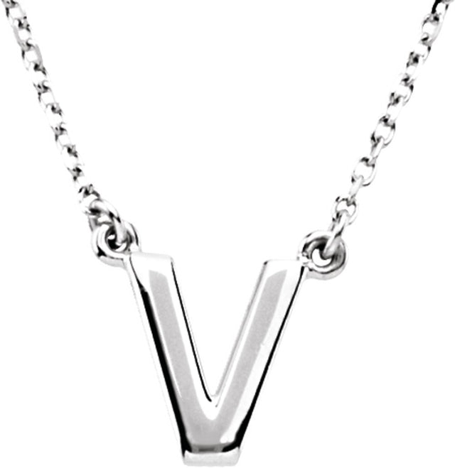 14K White Gold Block Initial V 16" Necklace