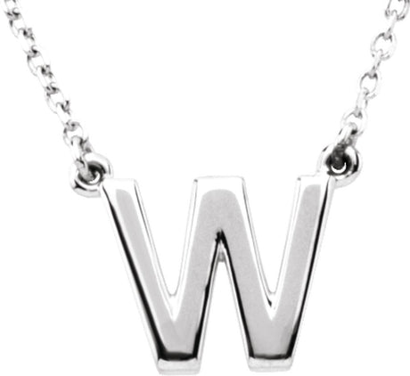 Sterling Silver Block Initial W 16" Necklace