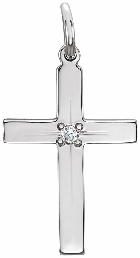 14K White Gold .0075 CT Natural Diamond Cross Pendant
