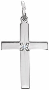 14K White Gold .0075 CT Natural Diamond Cross Pendant