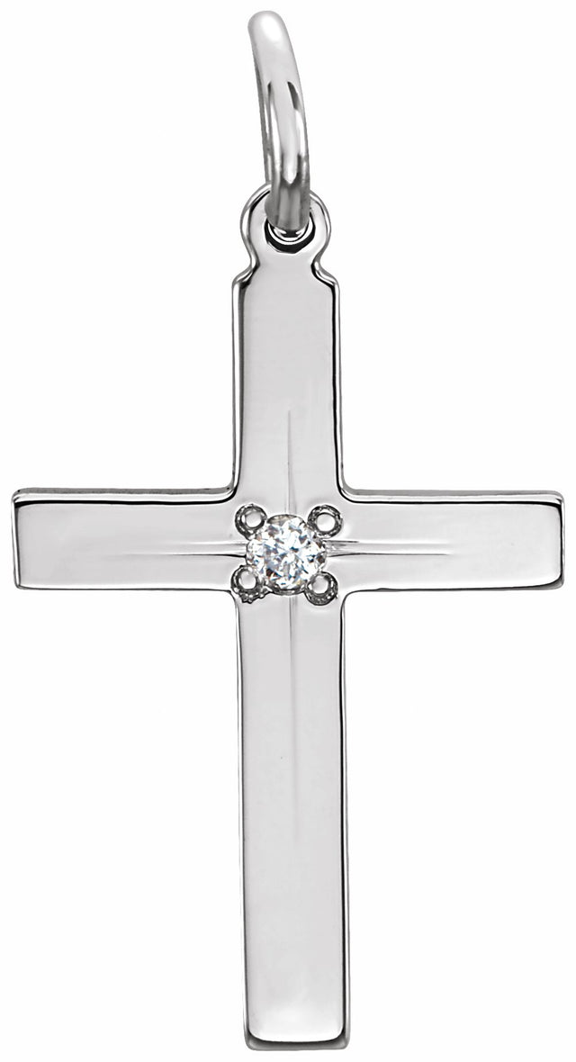 14K White Gold .0075 CT Natural Diamond Cross Pendant