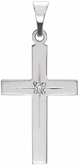 14K White Gold .01 CT Natural Diamond Cross Pendant