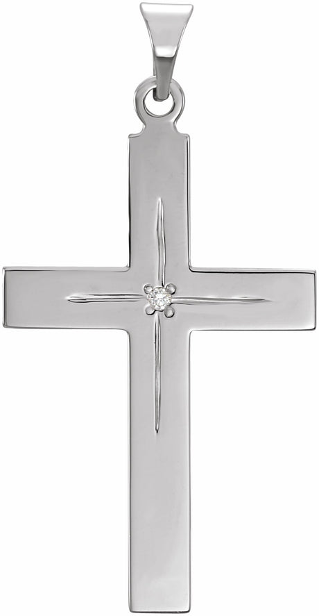 14K White .01 CT Natural Diamond Cross 18" Necklace