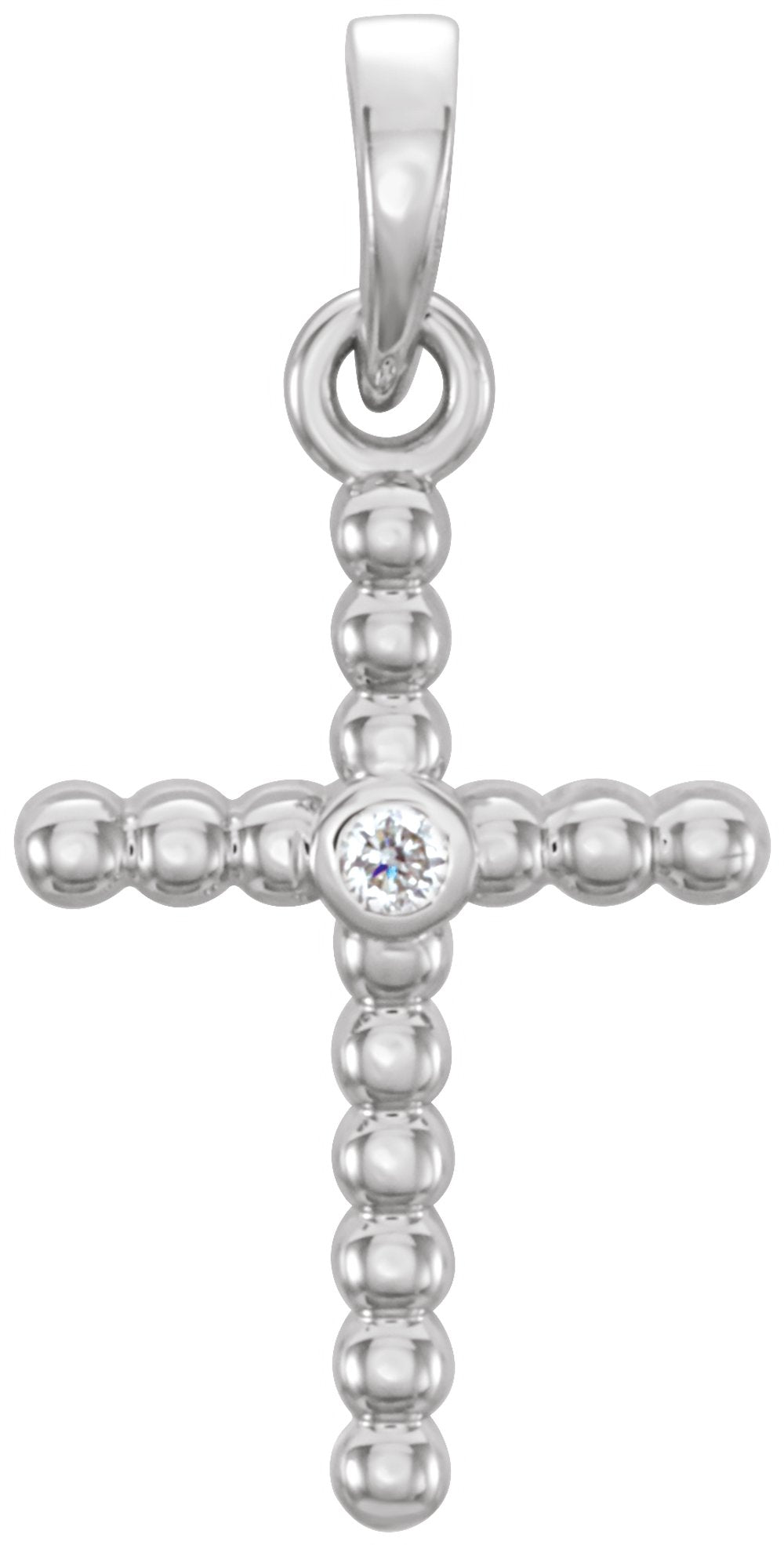 14K White 19.1x9.5 mm .015 CTW Natural Diamond Beaded Cross Pendant