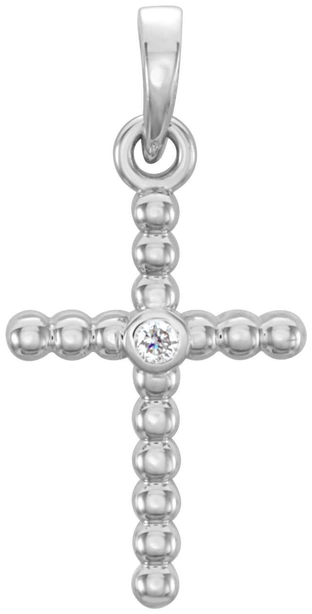 14K White 19.1x9.5 mm .015 CTW Natural Diamond Beaded Cross Pendant