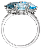 14K White Natural Swiss Blue, Natural London Blue, & Natural Sky Blue Topaz & .05 CTW Natural Diamond Ring