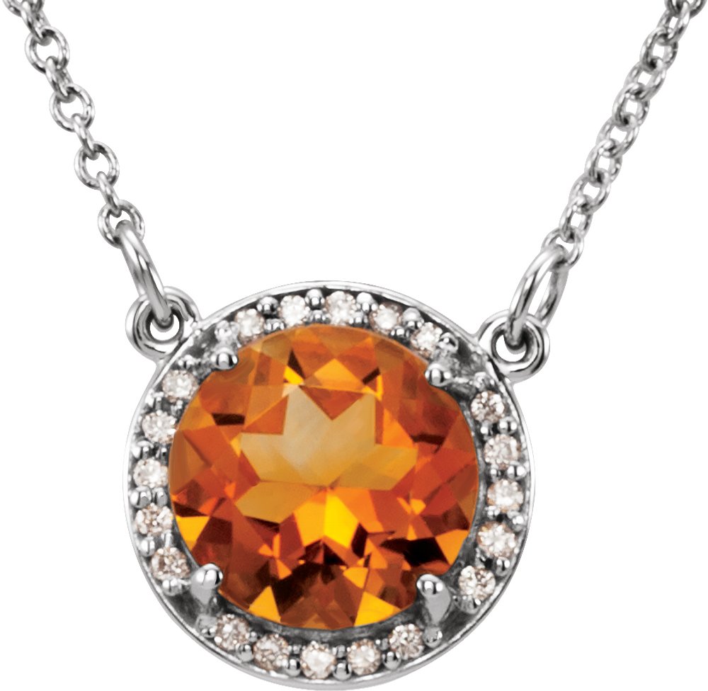 14K White Gold 6 mm Natural Citrine & .04 CTW Natural Diamond 16" Necklace