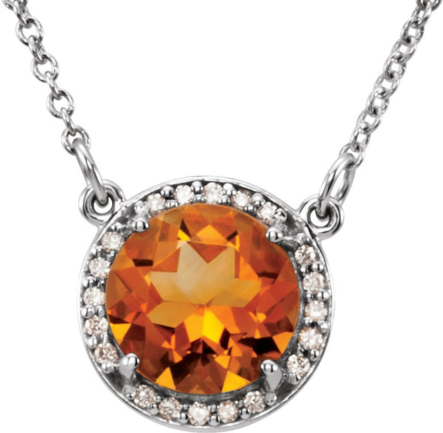14K White Gold 6 mm Natural Citrine & .04 CTW Natural Diamond 16" Necklace