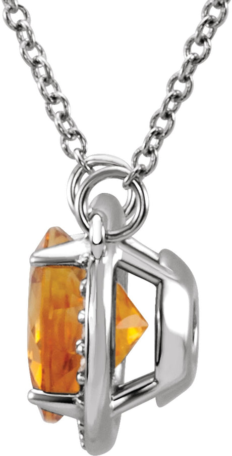 14K White Gold 6 mm Natural Citrine & .04 CTW Natural Diamond 16" Necklace