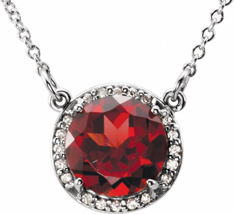 14K White 8 mm Natural Mozambique Garnet & .05 CTW Natural Diamond 16" Necklace