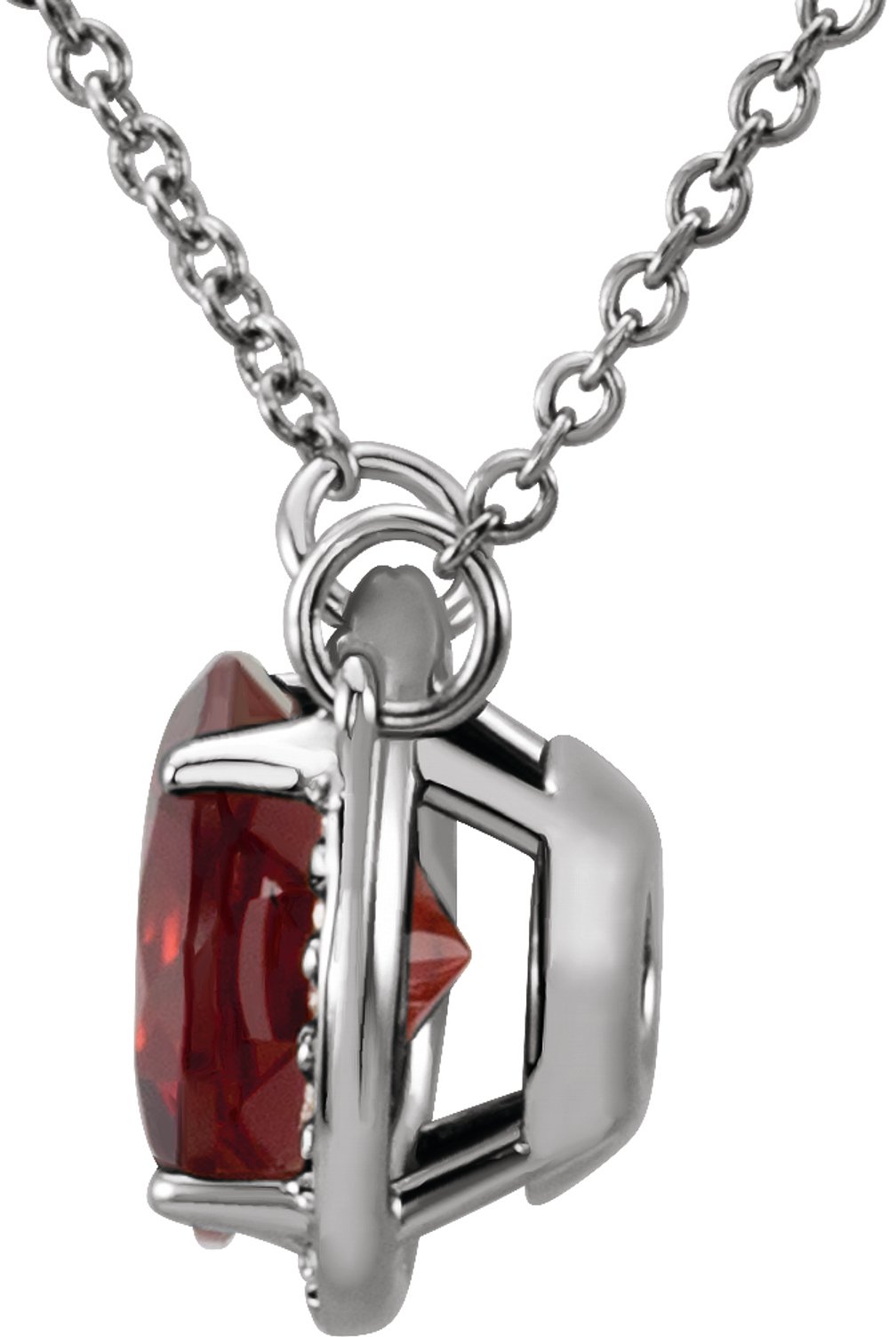 14K White 8 mm Natural Mozambique Garnet & .05 CTW Natural Diamond 16" Necklace