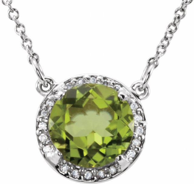 14K White 8 mm Natural Peridot & .05 CTW Natural Diamond 16" Necklace