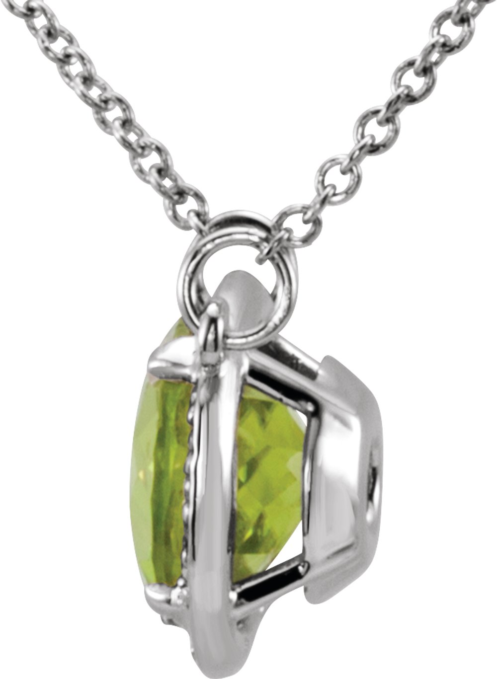 14K White 8 mm Natural Peridot & .05 CTW Natural Diamond 16" Necklace