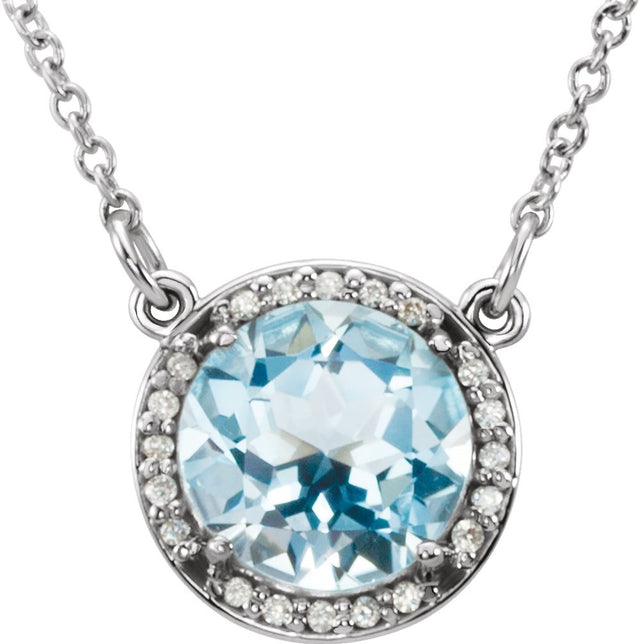 14K White 8 mm Natural Sky Blue Topaz & .05 CTW Natural Diamond 16" Necklace