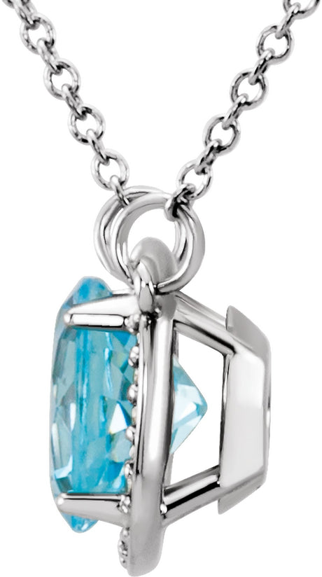 14K White Gold 8 mm Natural Sky Blue Topaz & .05 CTW Natural Diamond 16" Necklace