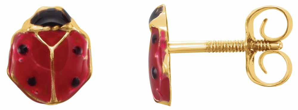14K Yellow Youth Ladybug Earrings