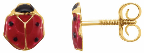 14K Yellow Youth Ladybug Earrings