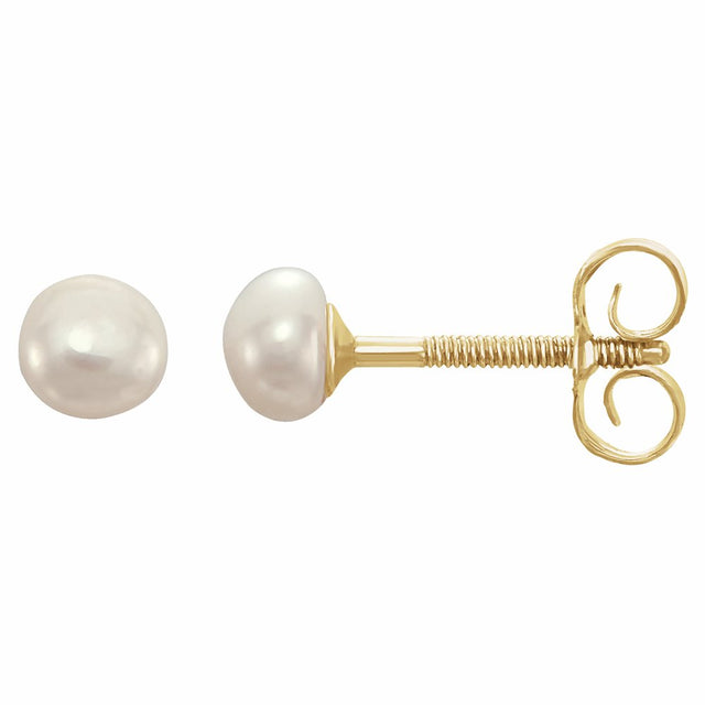 14K Yellow Gold Cultured White Freshwater Pearl Earrings