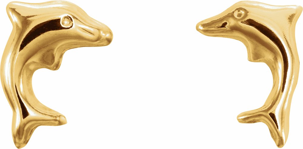 14K Yellow Youth Dolphin Earrings