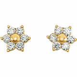 14K Yellow Imitation White Cubic Zirconia Youth Floral-Inspired Earrings