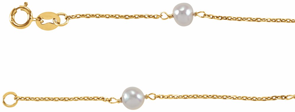 14K Yellow Gold 4-4.5 mm Cultured White Freshwater Pearl 6" Bracelet