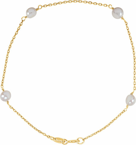 14K Yellow Gold 4-4.5 mm Cultured White Freshwater Pearl 6" Bracelet