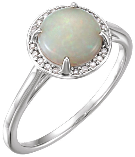 14K White Natural White Opal & .05 CTW Natural Diamond Ring