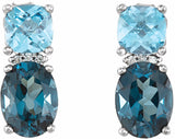 14K White Natural London Blue Topaz, Natural Swiss Blue Topaz & .03 CTW Natural Diamond Earrings