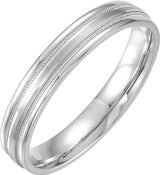 14K White Gold 6 mm Flat Edge Comfort-Fit Band with Milgrain & Satin Finish Size 8.5
