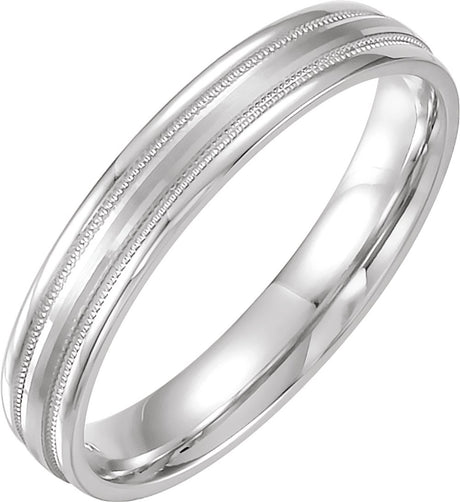 14K White Gold 6 mm Flat Edge Comfort-Fit Band with Milgrain & Satin Finish Size 8.5