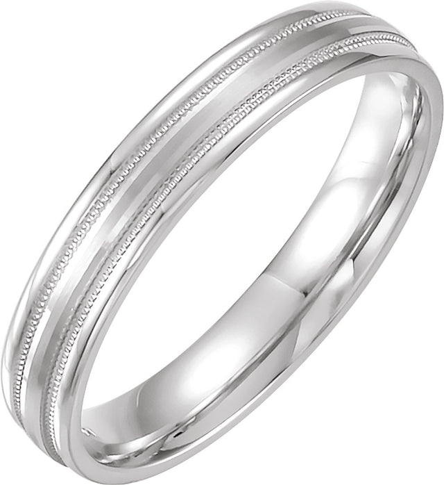 14K White Gold 6 mm Flat Edge Comfort-Fit Band with Milgrain & Satin Finish Size 8.5