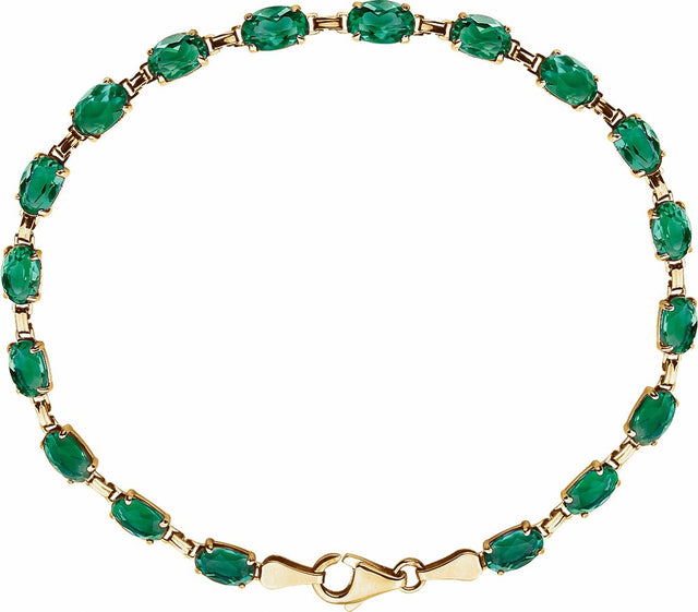 14K Yellow Gold Lab-Grown Emerald 7 1/4" Bracelet