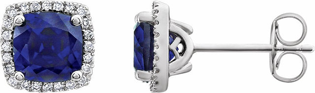 14K White Lab-Grown Blue Sapphire & 1/8 CTW Natural Diamond Earrings